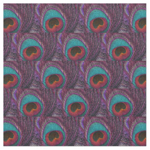 Peacock Feather Fabric - Teal Blue Purple Black