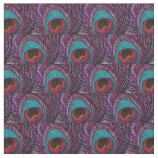 Peacock Feather Fabric - Teal Blue Purple Black