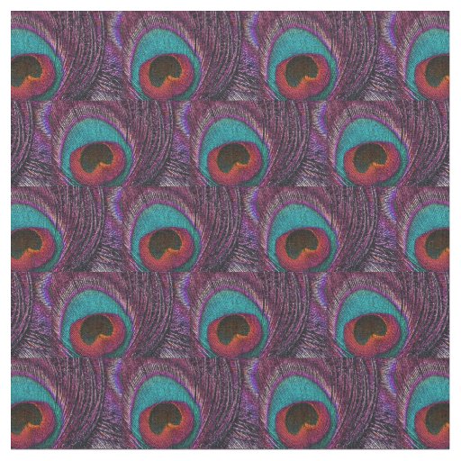 Peacock Feather Fabric - Teal Blue Purple Black