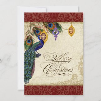 Peacock & Feather Formal Christmas Ornament Card