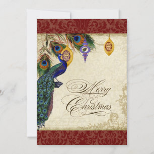 Peacock & Feather Formal Christmas Ornament Card