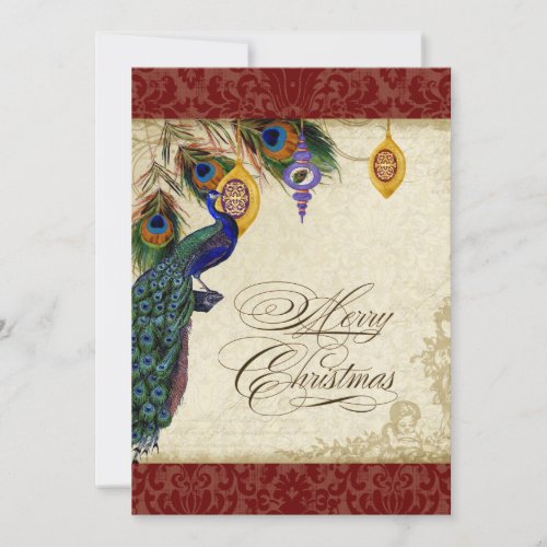 Peacock  Feather Formal Christmas Ornament Card