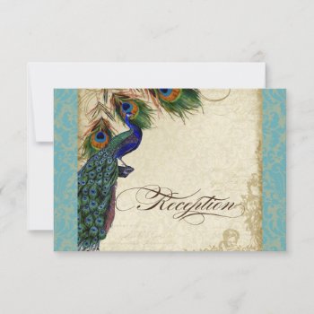 Peacock & Feather Formal Reception Invite Blue by VintageWeddings at Zazzle