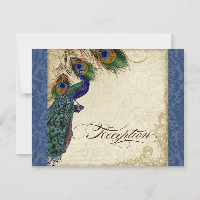 Peacock & Feather Formal Reception Navy Blue Invitation (Front)