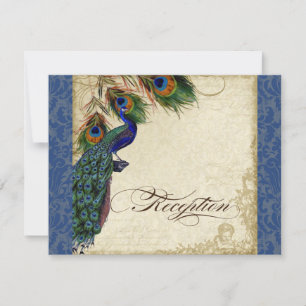 Peacock & Feather Formal Reception Navy Blue Invitation