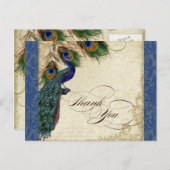 Peacock & Feather Formal Thank You Note Navy Blue Postcard (Front/Back)