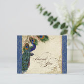 Peacock & Feather Formal Thank You Note Navy Blue Postcard (Standing Front)