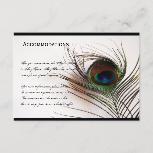 Peacock Feather Glamor Accomodations Card (Front)