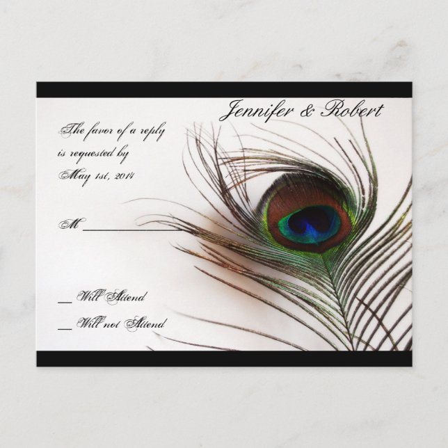 Peacock Feather Glamor RSVP Postcard (Front)