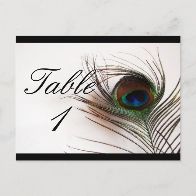 Peacock Feather Glamor Table Number (Front)