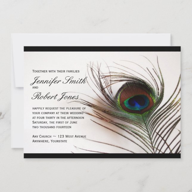 Peacock Feather Glamor Wedding Invitation (Front)