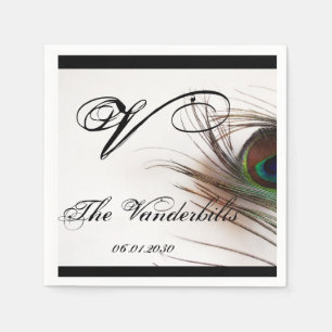 Peacock Feather Glamor Wedding Monogram Napkins