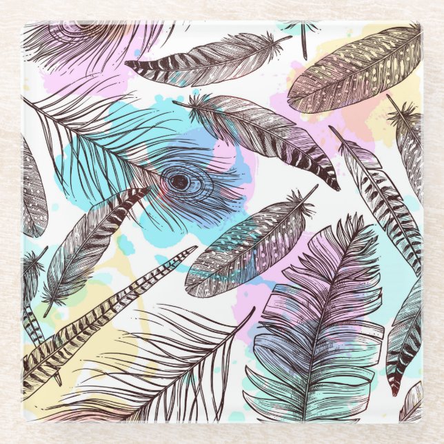 Peacock Feather Glass Coaster (Front)