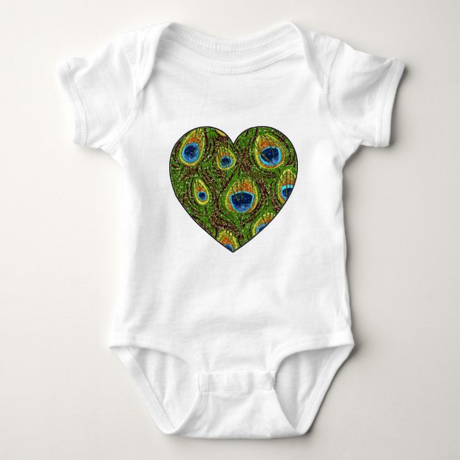 Peacock Feather Glittery Art Print Baby Bodysuit (Front)