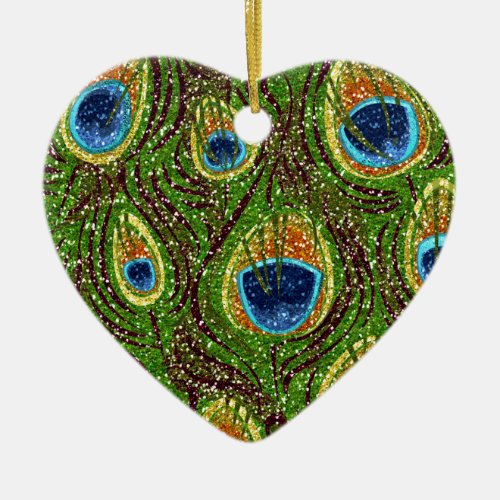 Peacock Feather Glittery Art Print Ceramic Ornament