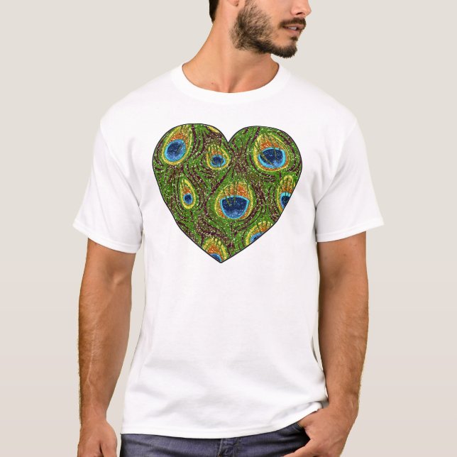 Peacock Feather Glittery Art Print T-Shirt (Front)