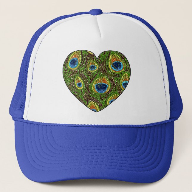 Peacock Feather Glittery Art Print Trucker Hat (Front)