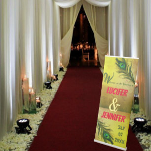 Peacock Feather Gold Background Custom Wedding  Retractable Banner