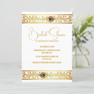Peacock feather gold band minimalist elegant invitation