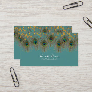Peacock Feather & Gold Dots ANY COLOR Boho Chic Business Card