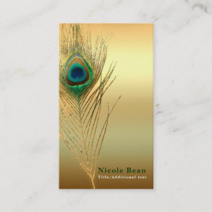 Peacock Feather Gold Exotic Boho Chic Custom Glam Business Card
