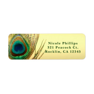 Peacock Feather Gold Exotic Boho Chic Invitation Label