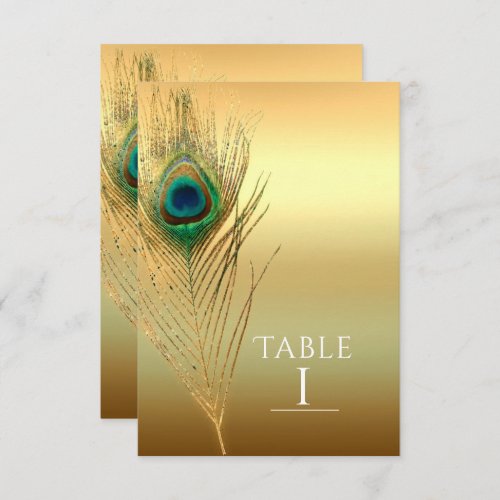 Peacock Feather Gold Exotic Boho Chic Table Number