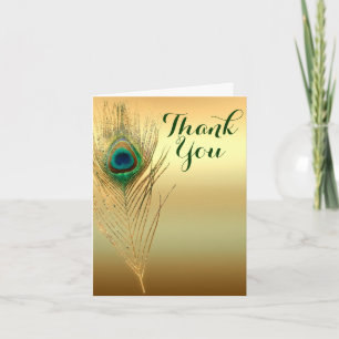 Peacock Feather Gold Exotic Boho Chic Thank You Card