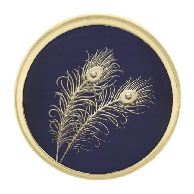 Peacock Feather Gold Finish Lapel Pin (Front)