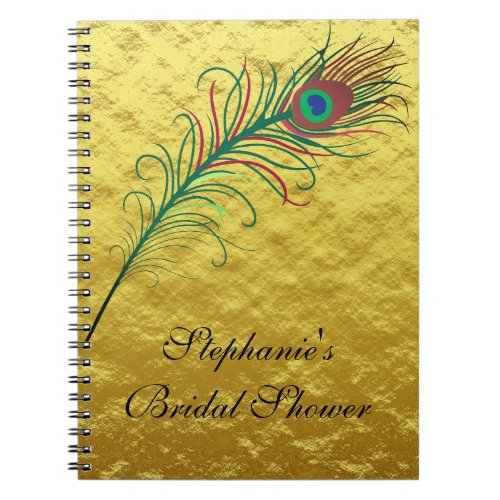 Peacock Feather Gold Foil Bridal Shower Wedding Notebook