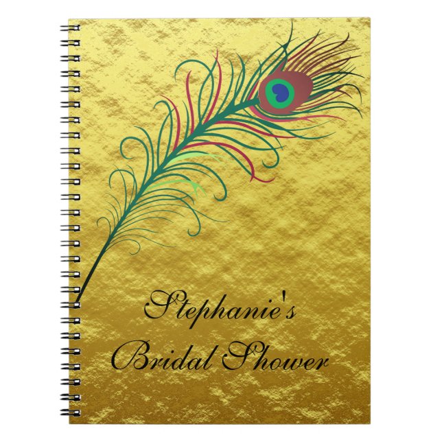 Peacock Feather Gold Foil Bridal Shower Wedding Notebook (Front)