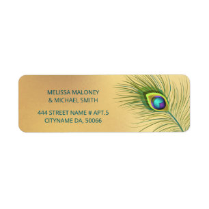 Peacock Feather Gold Wedding Label