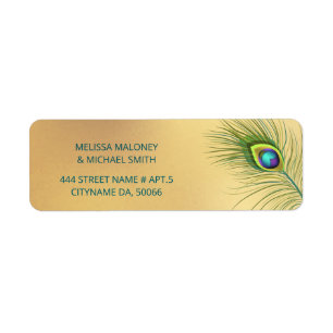 Peacock Feather Gold Wedding Label