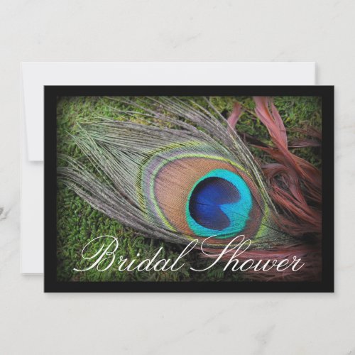 Peacock Feather Green/Black Bridal Shower Announcement