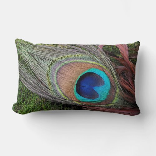 Peacock FeatherGreen Moss Decor Lumbar Pillow