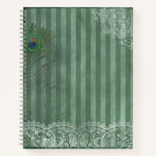 Peacock  Feather Green Stripe Vintage Journal