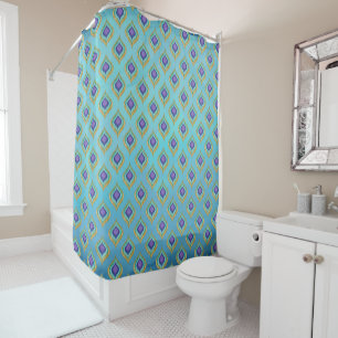Peacock Feather Ikat Pattern Shower Bath Decor Shower Curtain