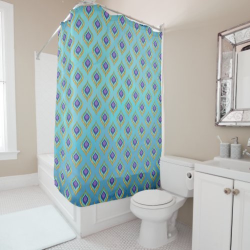 Peacock Feather Ikat Pattern Shower Bath Decor Shower Curtain