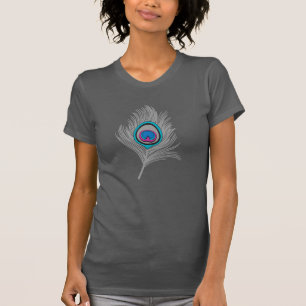 Peacock Feather in Gray / Grey and Turquoise Tee
