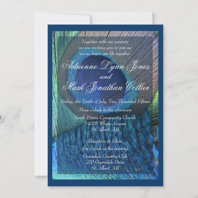Peacock Feather Invitation with border (Front)