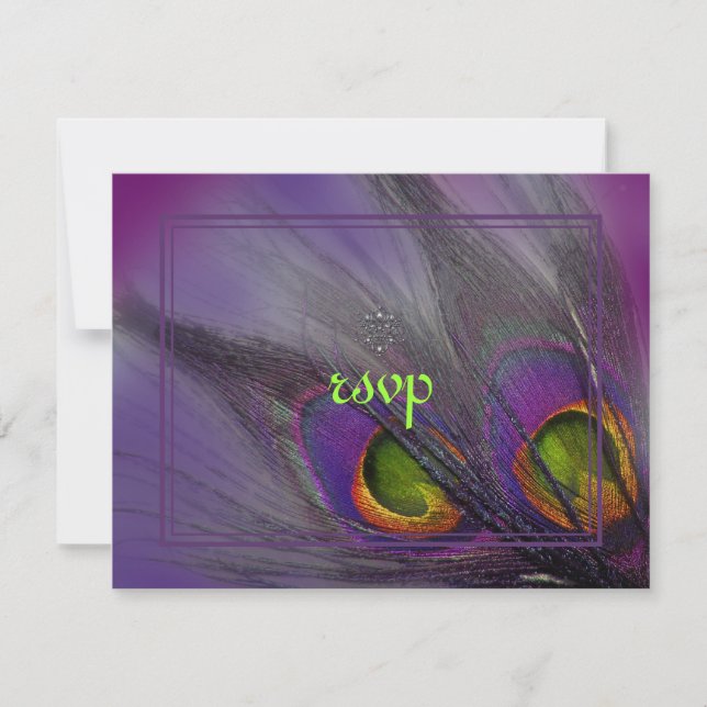 Peacock feather invitations/psychedelic colors RSVP card (Front)