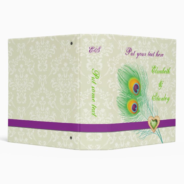 Peacock feather jewel heart wedding planner binder (Background)
