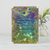 Peacock Feather Jewel Sparkle Gold Bridal Shower  Invitation (Standing Front)
