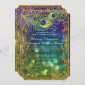 Peacock Feather Jewel Sparkle Gold Bridal Shower  Invitation (Front/Back)
