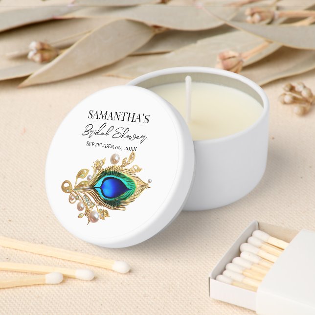Peacock feather jeweled bridal shower  mini candle favors (Insitu)