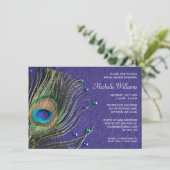 Peacock Feather Jewels Purple Bridal Shower Invitation (Standing Front)