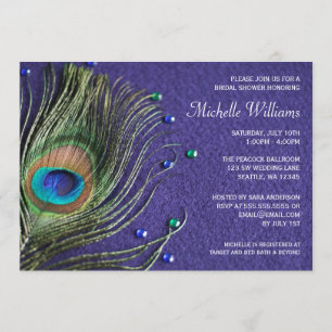 Peacock Feather Jewels Purple Bridal Shower Invitation