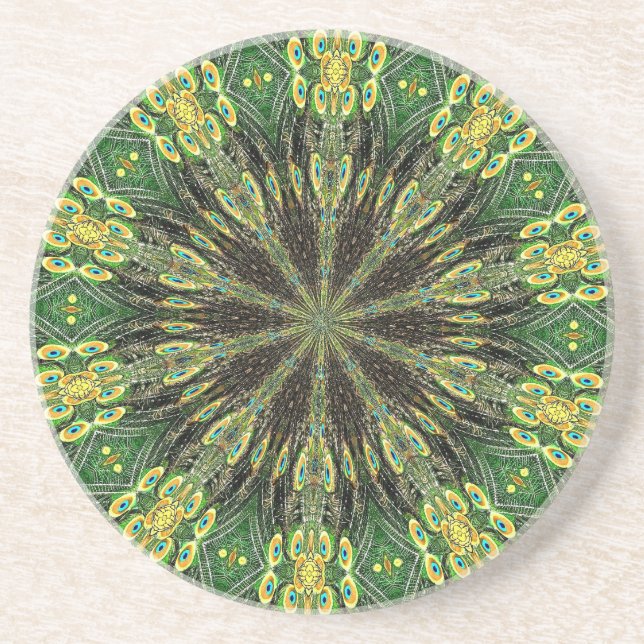 Peacock Feather Kaleidoscope 2 Drink Coaster (Front)