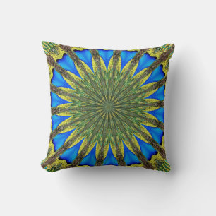 Peacock Feather Kaleidoscope 3 Throw Pillow