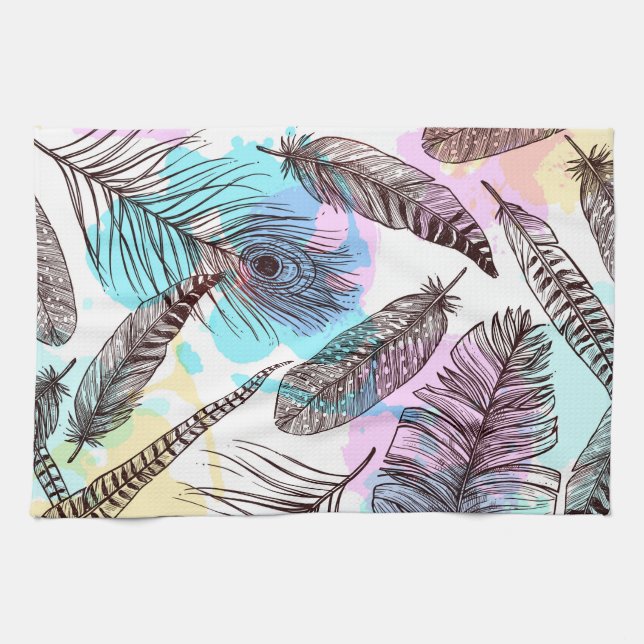 Peacock Feather Kitchen Towel (Horizontal)